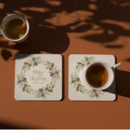 グリーンフローラパインズクリスマスリース2 スクエアペーパーコースター