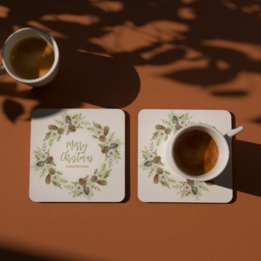 グリーンフローラパインズクリスマスリース2 スクエアペーパーコースター
