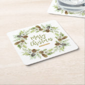 グリーンフローラパインズクリスマスリース2 スクエアペーパーコースター (アングル)