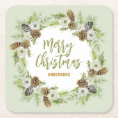 グリーンフローラパインズクリスマスリース スクエアペーパーコースター (正面)