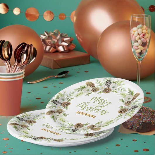 グリーンフローラパインズクリスマスリース ペーパープレート (複数)