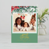 グリーンフローラフレームメリークリスマスホリデーフォト 箔シーズンカード (立ち正面)