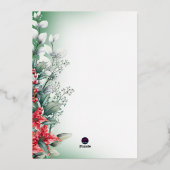 グリーンフローラフレームメリークリスマスホリデーフォト 箔シーズンカード (裏面)
