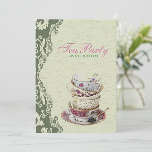 グリーンフローラブライダルシャワーティーパーティの招待状 招待状 (スタンド正面)