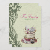グリーンフローラブライダルシャワーティーパーティの招待状 招待状 (正面/裏面)