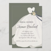 グリーンフローラブライドガウンブライダルシャワー 招待状 (正面/裏面)