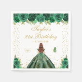 グリーンフローラブラウンヘアプリンセス誕生日パーティー スタンダードカクテルナプキン (正面)