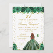 グリーンフローラブラウンヘアプリンセス誕生日パーティー 招待状 (正面)