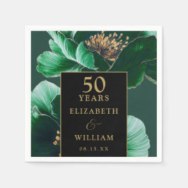 グリーンフローラブラック&金ゴールドシック50周年記念 スタンダードカクテルナプキン