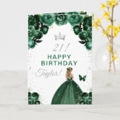 グリーンフローラブロンドヘアガールハッピーバースデー カード (黄色い花)