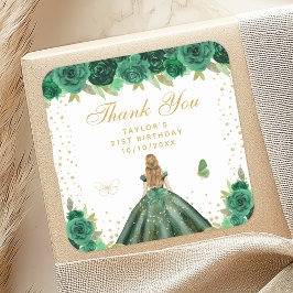 グリーンフローラブロンドヘアプリンセスバースデーパーティー スクエアシール