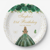 グリーンフローラブロンドヘアプリンセスバースデーパーティー ペーパープレート (正面)