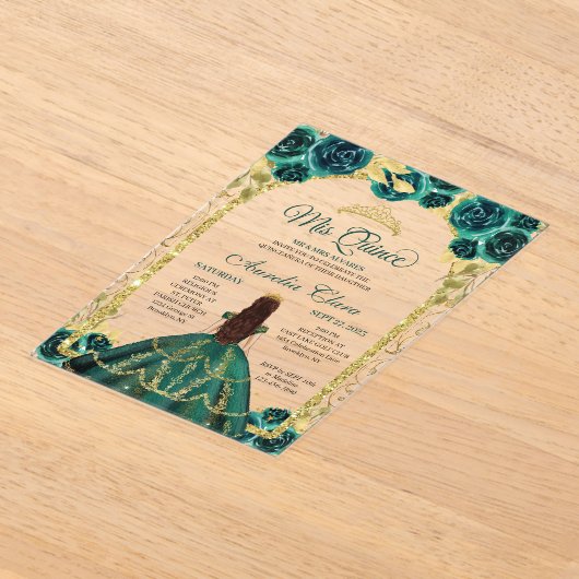 グリーンフローラプリンセス金ゴールドアーチキンセアニェラ アクリル招待状 (レイダウン)