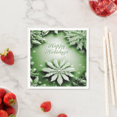 グリーンフローラホリデークリスマスペーパーナプキン スタンダードカクテルナプキン (インサイチュ)