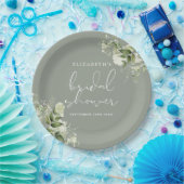 グリーンフローラルエレガント サージュグリーン ブライダルシャワー ペーパープレート (パーティー)