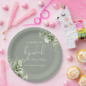 グリーンフローラルエレガント サージュグリーン ブライダルシャワー ペーパープレート (パーティー)
