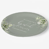 グリーンフローラルエレガント サージュグリーン ブライダルシャワー ペーパープレート (アングル)