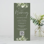 グリーンフローラルオリーブグリーンQRコードウェディング 招待状 (スタンド正面)