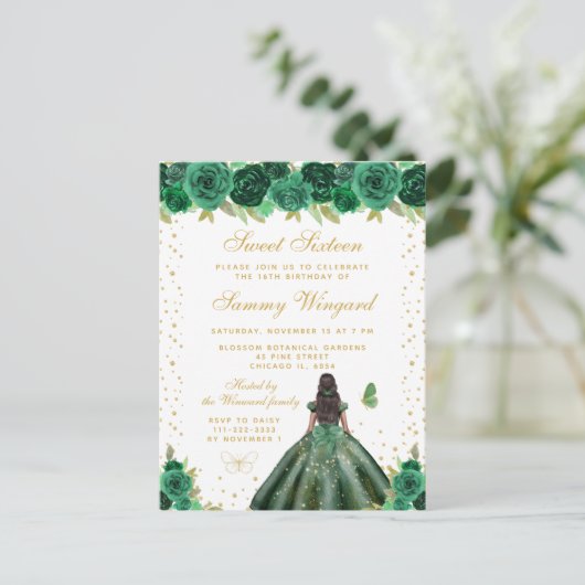 グリーンフローラルダークスキンプリンセススイートシックスティーン ポストカード (スタンド正面)