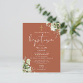 グリーンフローラルテラコッタ洗礼招待状 ポストカード (スタンド正面)