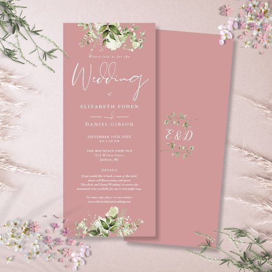 グリーンフローラルディテール ダスティローズ ウェディング 招待状