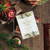 グリーンフローラルパインズリースのクリスマス招待状 招待状