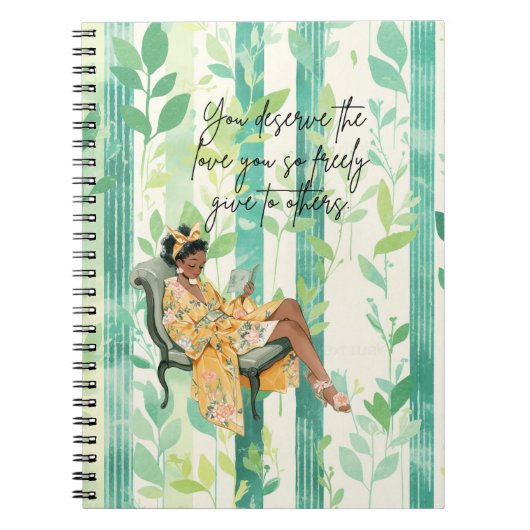 グリーンフローラルパタ読ーンブラックガールズライター ノートブック (正面)