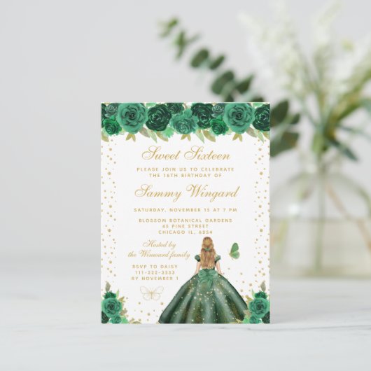 グリーンフローラルブロンドヘアプリンセス スイートシックスティーン ポストカード (スタンド正面)
