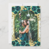 グリーンフローラルプリンセスゴールドアーチ写真のキンセアニエラ 招待状 (裏面)