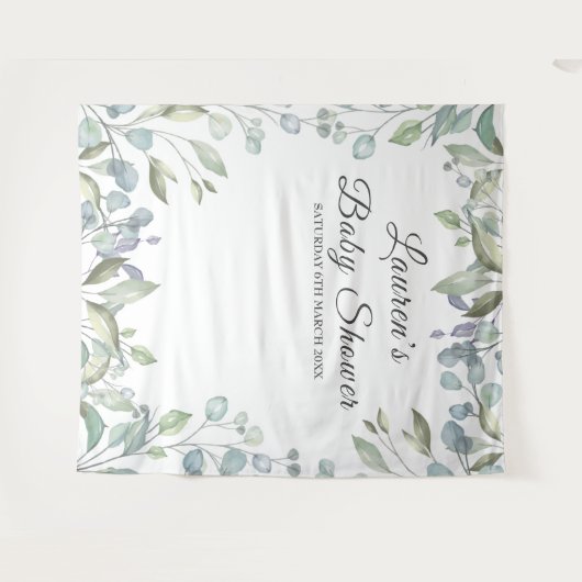 グリーンフローラルベイビーシャワーフォトブースの背景 タペストリー (正面(横))