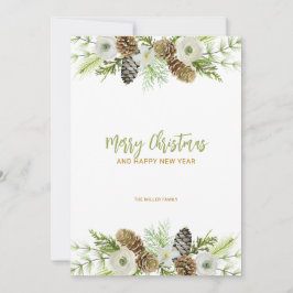 グリーンフローラルリースのクリスマス招待状 招待状