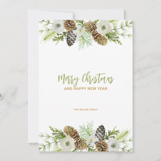 グリーンフローラルリースのクリスマス招待状 招待状 (正面)