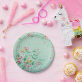 グリーンフローラル ペーパープレート (パーティー)