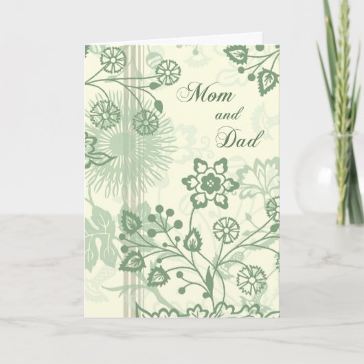 グリーンフローラル 親へのウェディングデーの感謝カード サンキューカード (正面)