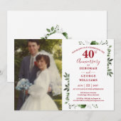 グリーンフローラル 40周年結婚記念日写真 招待状 (正面/裏面)