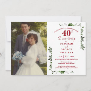 グリーンフローラル 40周年結婚記念日写真 招待状