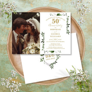 グリーンフローラル 50周年 結婚記念日 フォト 招待状