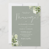グリーンフローラルQRコード セージグリーン ウェディング 招待状 (正面)