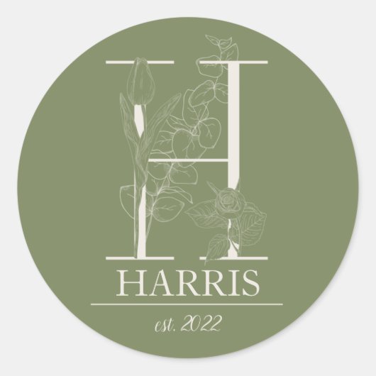 グリーンフローラヴィンテージオーナメントレターHモノグラム ラウンドシール (正面)