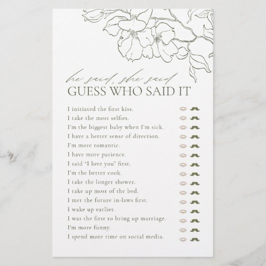 グリーンフローラ彼は彼女はブライダルシャワーゲームと言った (正面)