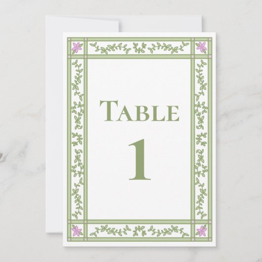 グリーンフローラ植物性庭園の結婚式テーブル番号 招待状 (正面)
