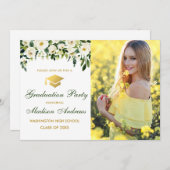グリーンフローラ金ゴールド写真卒業パーティー招待状 招待状 (正面/裏面)