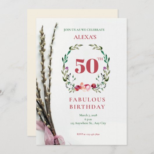 グリーンフローラ50歳の誕生日の招待状 招待状 (正面/裏面)
