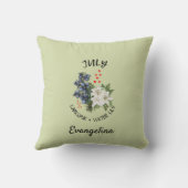 グリーンフローラ7月誕生月花名前をカスタムする クッション (裏面)