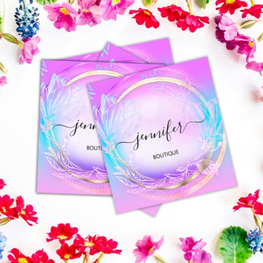 グリーンフローラQRCodeプロフェッショナルショップピンクブルー スクエア名刺