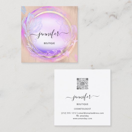 グリーンフローラQRCodeプロフェッショナルショップボーティック スクエア名刺 (正面/裏面)