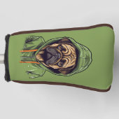 グリーンフード付きスウェットシャツパター付きパグ犬 ゴルフヘッドカバー (正面)