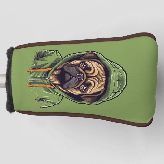 グリーンフード付きスウェットシャツパター付きパグ犬 ゴルフヘッドカバー (正面)