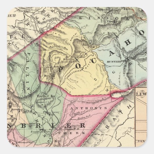 グリーンブライア州ポコホンタスの地図 スクエアシール (正面)