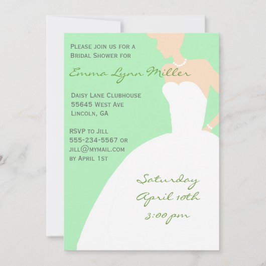 グリーンブライ淡い色のドシルエットブライダルシャワーインビタティ 招待状 (正面)